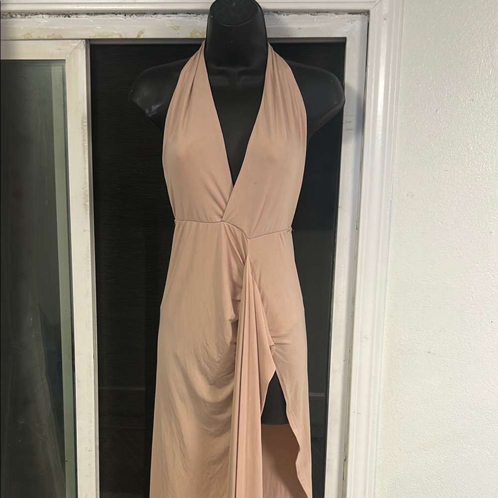 Naked Wardrobe Pink Ruched Halter Gown